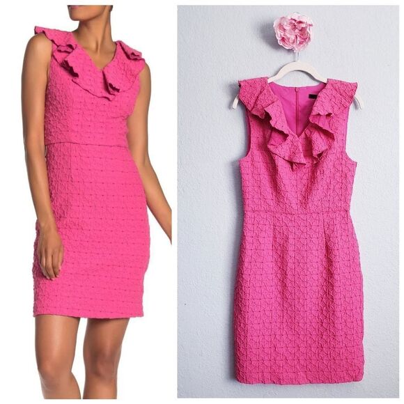 Trina Turk Pink Textured Ruffle Dress - Picture 1 of 10